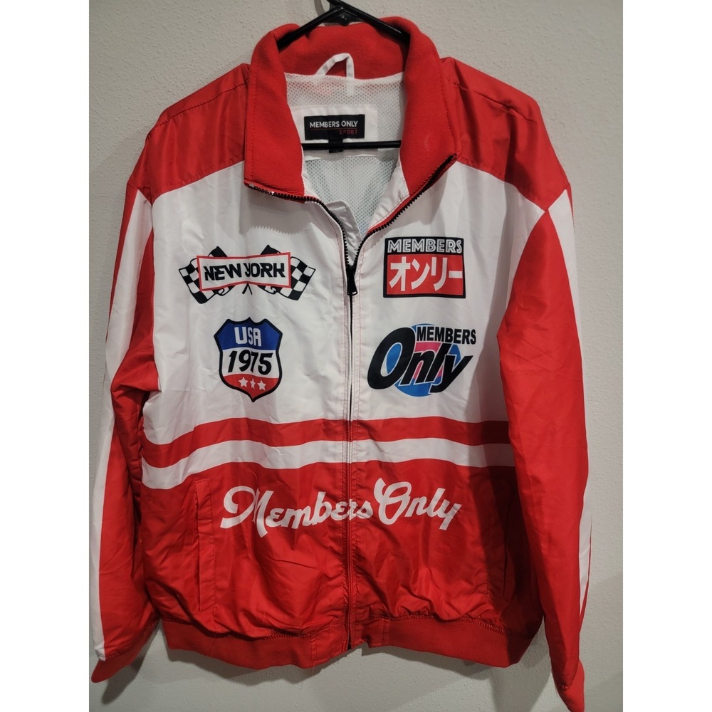 Members Only Sport Men's Red Team Racing Full Zip Windbreaker Jacket Sz L